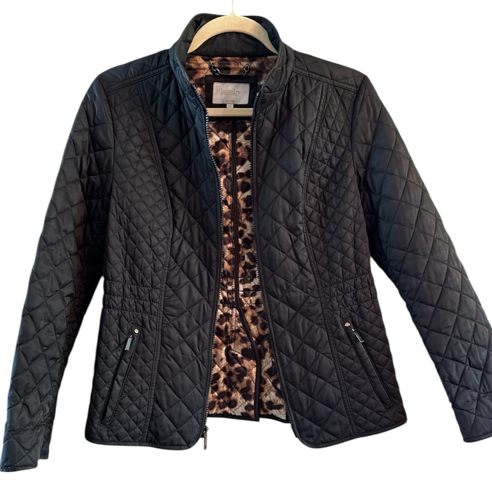 Laundry By Shelli Segal Black Quilted Fitted Women's Jacket size PS Like New